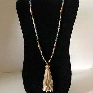 Semi Precious Beaded PU Leather Tassel necklace